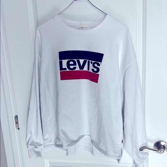 Levi's White Red Tab Front Logo oversized Sweatshirt High-Low - Picture 1 of 8